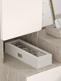 Adugay Kožený box na hodinky so 6 priehradkami, béžový zamatový organizér na hodinky, cestovné puzdro pre mužov a ženy 4