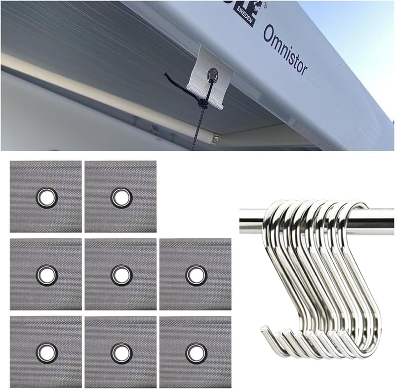 Adunsiaoto 8 darabos lakóautó napellenző horog szett, csővezetékhez, szürke-fehér, 5-8 mm