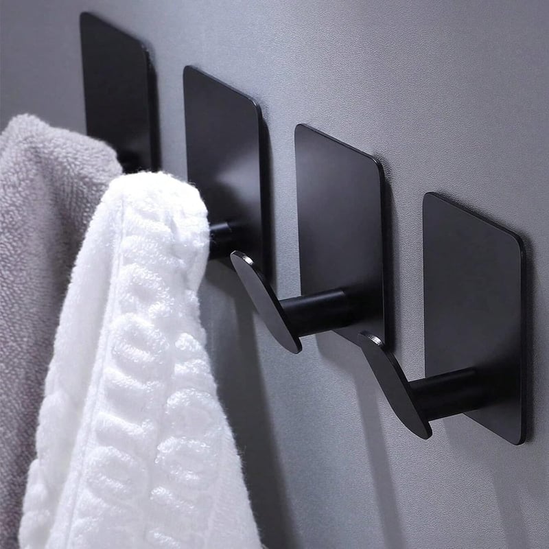 Adurei 6 db öntapadós rozsdamentes acél törölközőtartó horog szett fekete - 6 pcs, Black & Square