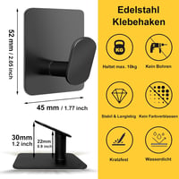 Adurei 6 db öntapadós rozsdamentes acél törölközőtartó horog szett fekete - 6 pcs, Black & Square 3