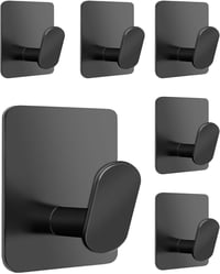 Adurei 6 db öntapadós rozsdamentes acél törölközőtartó horog szett fekete - 6 pcs, Black & Square 1