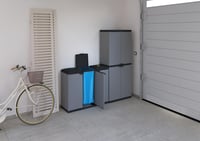 Modulárna skriňa na separovaný odpad Adventa Tris, 3 priehradky, pre vrecia s objemom 80 – 110 l, do interiéru aj exteriéru, 102x38x87 cm, sivá 4