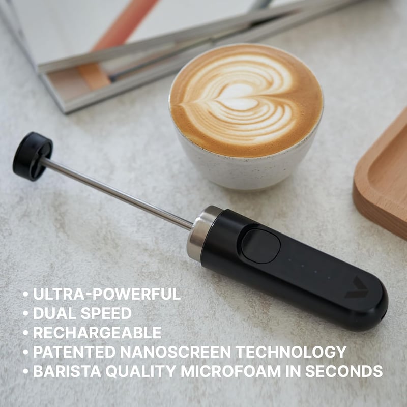 Subminimal NanoFoamer Lítium Tejhabosító | Újratölthető Kézi Barista Minőségű Tejhabosító Cappuccino és Latte Készítéséhez | 2 Sebességes Fe