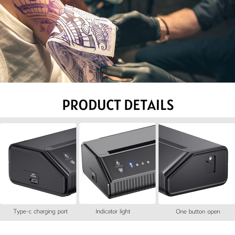 BIOMASER vezeték nélküli tetoválás stencil nyomtató - iOS és Android kompatibilis, A4-es, Bluetooth-os