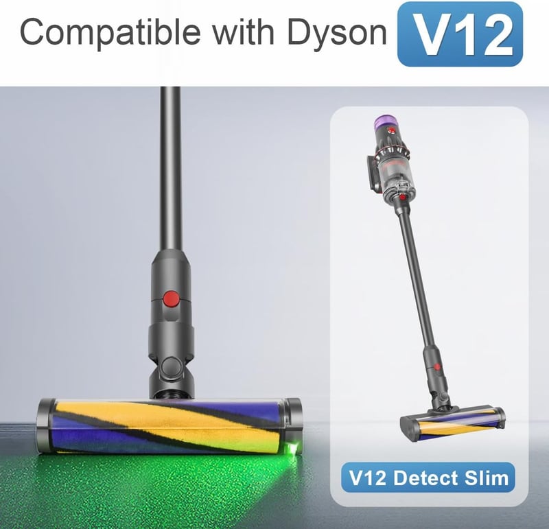 DrRobor Puha Görgős Padlófej Dyson V12 Detect Slim Porszívóhoz - LED Világítással Ellátott Elektromos Kefe Kemény Padlóhoz, Láthatatlan Por 