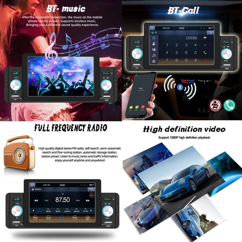 BOOMBOOST 1Din Autórádió 5" Érintőképernyővel - Apple CarPlay, Android Auto, Bluetooth Kihangosító, USB, FM, Kormányvezérlés, Tükrözés