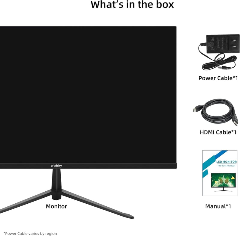 Wstirhy 24" Full HD IPS Monitor - 75Hz, 5ms, HDMI/VGA Csatlakozás, Vékony Keret, Falra Szerelhető, Otthoni és Irodai Használatra, Fekete