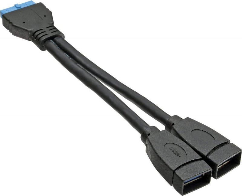 Rövid USB 3.0 adapterkábel - 19 tűs, fekete, 15 cm, 2 db-os szett