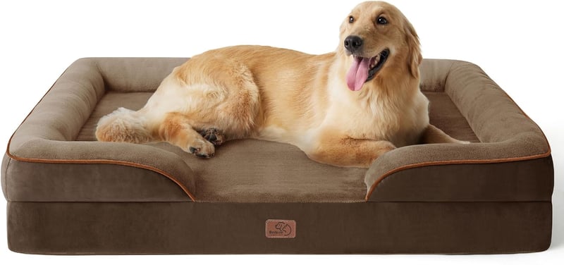 BEDSURE Ortopédikus Kutyaágy Nagy Kutyáknak 122x89 cm Mosható Barna - 122 x 89 x 20 cm, gray