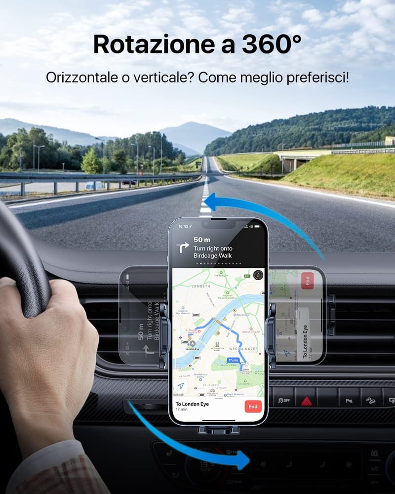 Andobil Autós Telefontartó Szellőzőrácsra - 360° Forgatható, Stabil Rögzítés, iPhone 14/13/12, Samsung, Huawei, Xiaomi Készülékekhez