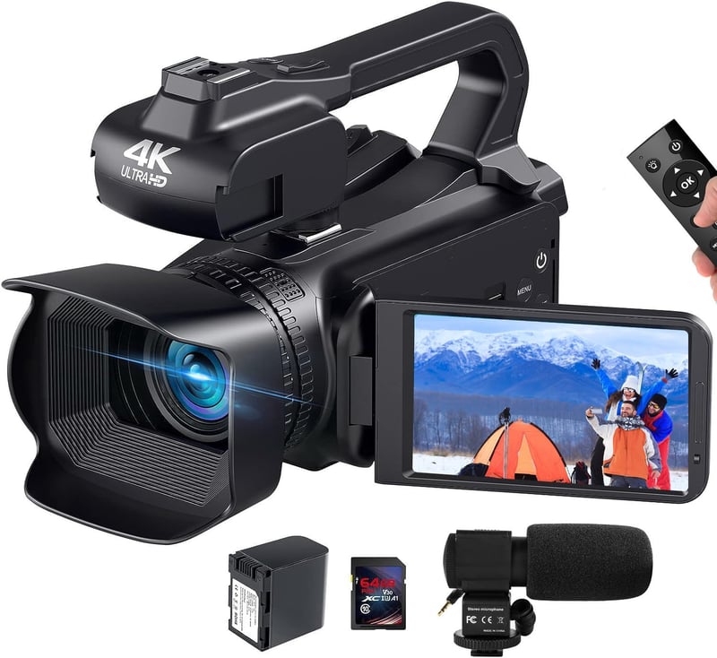 PITIKI 4K 64MP Videókamera WiFi Autofókusszal - 60FPS, 4" Érintőkijelző, 18X Zoom, YouTube Vlogkamera Mikrofonnal, Stabilizátorral és Távirá