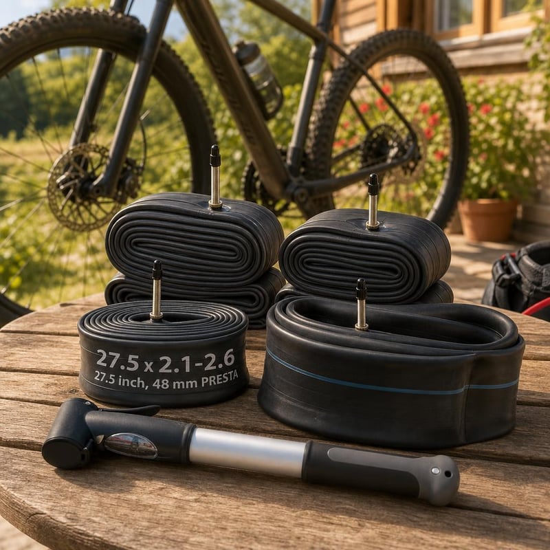 Sada proti defektu: 2x duša Presta 27,5" + 2x hrubá duša AV + mini pumpa s manometrom