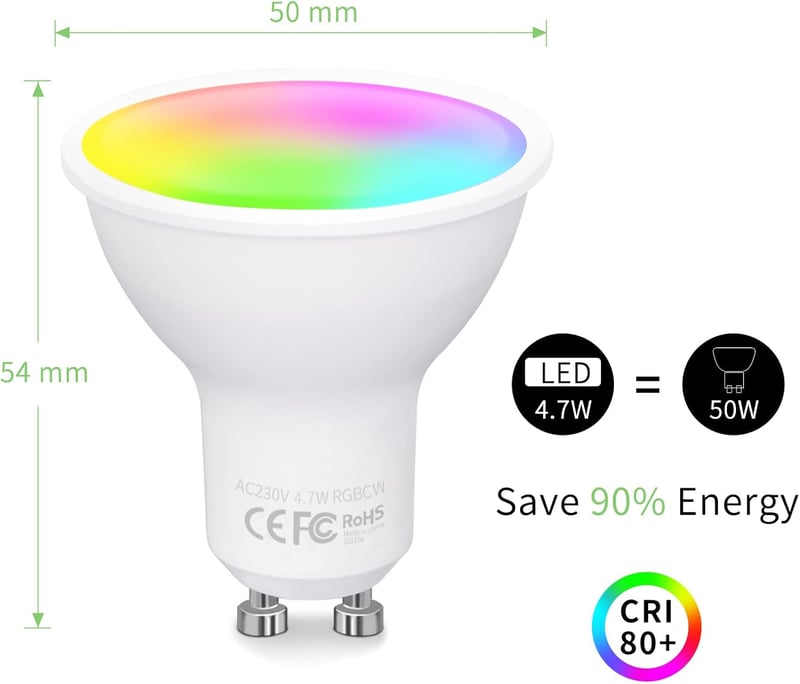 Fitop GU10 WiFi okos izzó Alexa-val, RGB 16 millió szín, dimmelhető app-pal