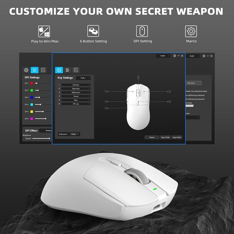 AJ139 G PRO Fehér Vezeték Nélküli Gamer Egér, 59g, 26K DPI, 7 Programozható Gomb