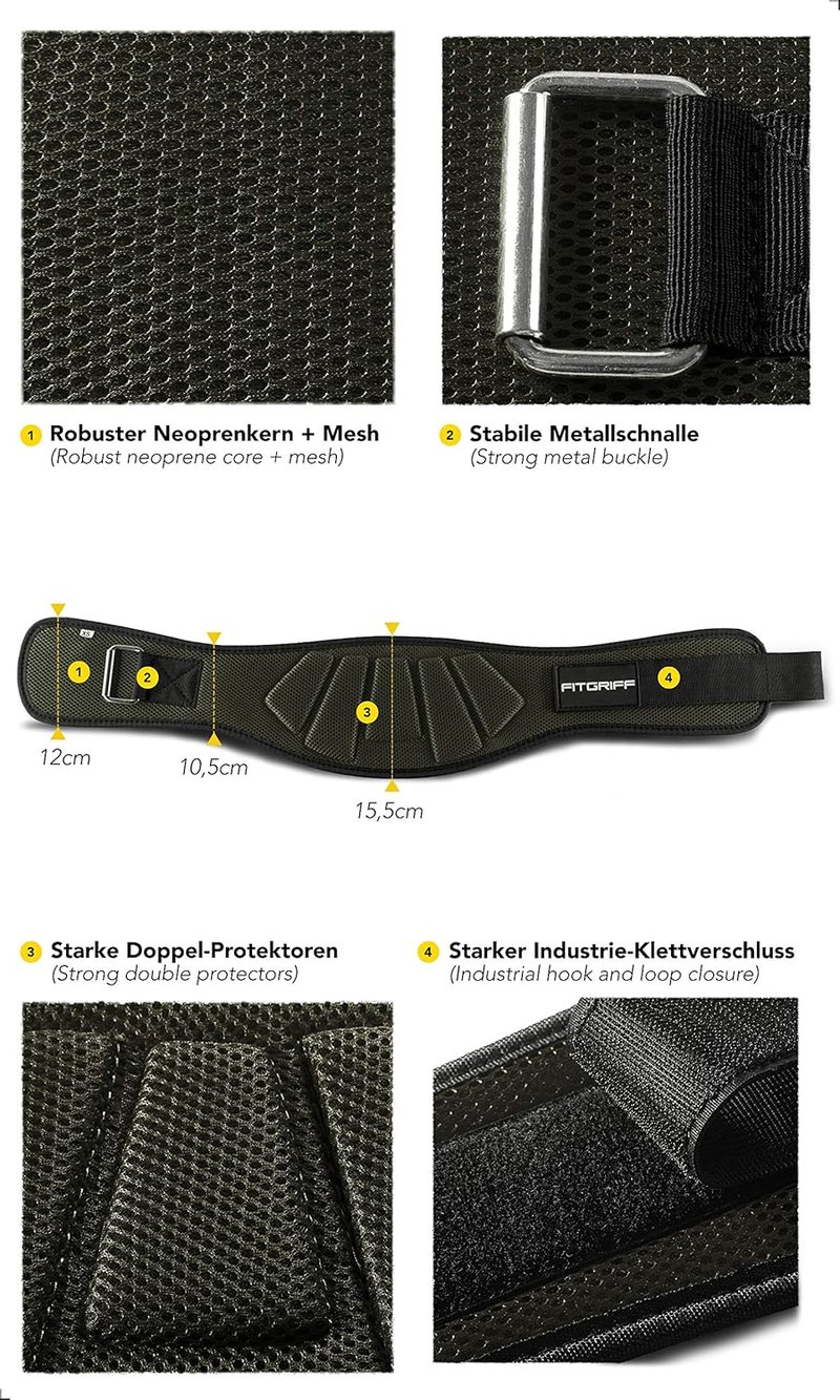 FITGRIFF Súlyemelő öv - Edzőöv testépítéshez, erőemeléshez, CrossFithez (Army Green, XS)