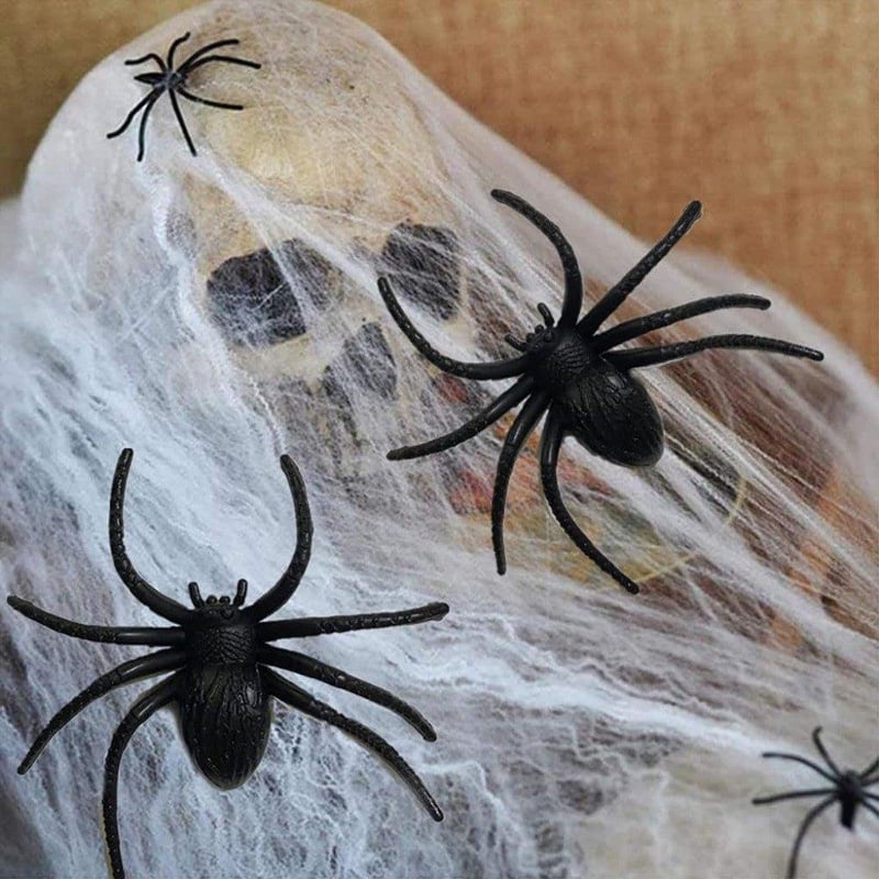 Halloween Pókháló Szett 120g Nyújtható Hálóval és 24 Műpókkal - Ijesztő Dekoráció