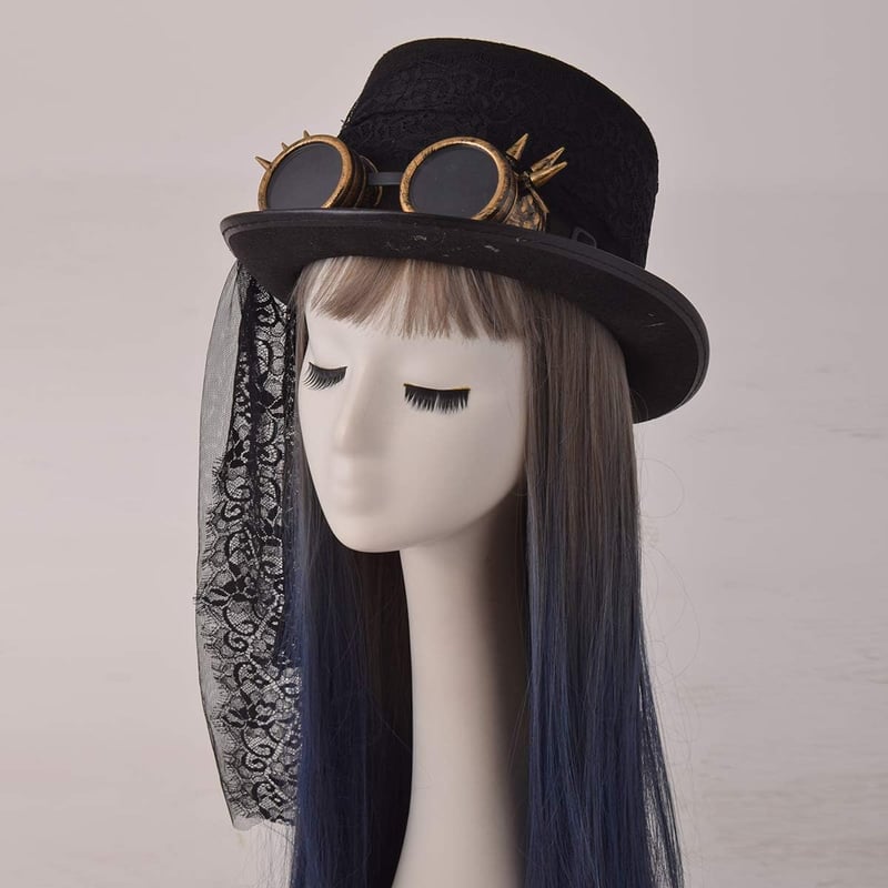 COSDREAMER Steampunk Cilinder Kalap Szemüveggel - Fekete, 60cm - Halloween Jelmez