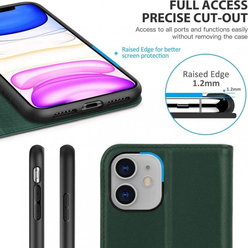 iPhone 11 Sötétzöld Bőr Pénztárcatartó Tok Kártyatartóval - Újracsomagolt