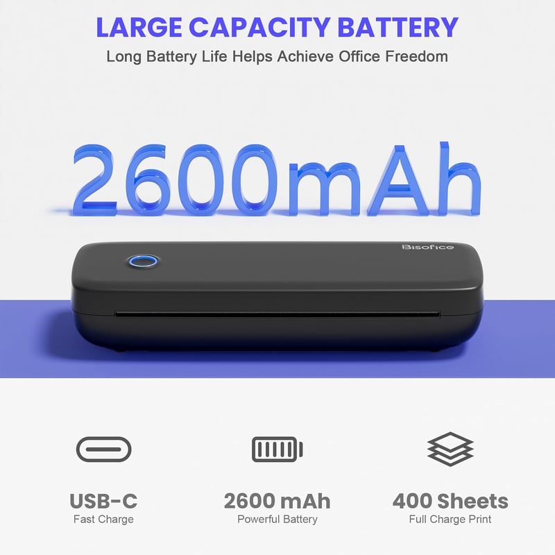 Bisofice Mobil Hőnyomtató A4 300 dpi - Bluetooth Hordozható Nyomtató Hőpapírral, Android/iOS/Win/Mac Kompatibilis