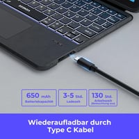 seenda iPad 10 Generációs Tok QWERTZ Bluetooth Billentyűzettel - 7 Színű Háttérvilágítás, Érintőpad, Tolltartó, Levehető Billentyűzet, 10.9" 9