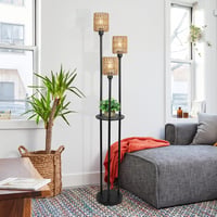 Rayofly Rattan Állólámpa Polccal - Boho Vintage Fekete Fém Talp, 3 Izzós Természetes Barna Lámpaernyő, Lábkapcsoló, 168 cm, Nappali, Hálószo 6