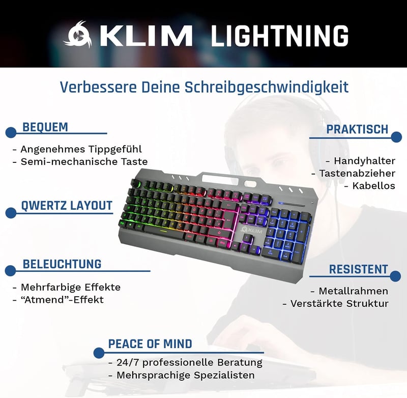 KLIM Light Ning vezeték nélküli német billentyűzet - QWERTZ kiosztás