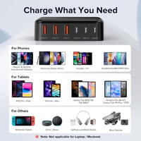 Zomvan 100W USB-C Gyorstöltő 6 Portos Töltőállomás - 3 USB-C és 3 USB-A Port iPhone 16/15/14, Samsung S24/S23, iPad Kompatibilis Fekete Tölt 3