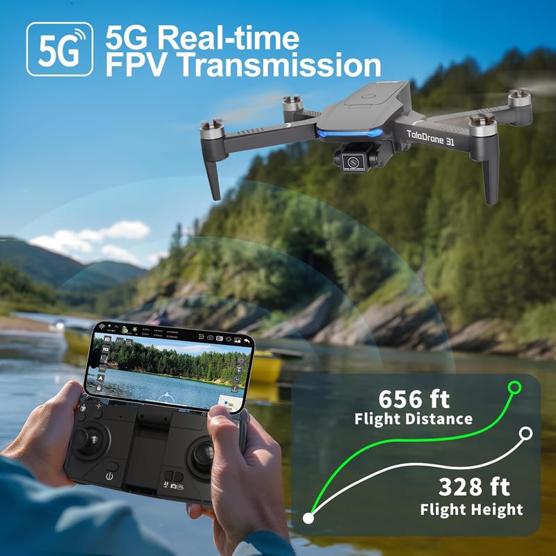 Toladrone TD31GPS 4K Kamerás Drón GPS-szel, 5G WiFi FPV, Követés Funkcióval, Kefenélküli Motorral, Automatikus Visszatéréssel - Kezdőknek és