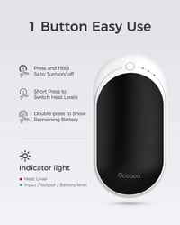 OCOOPA Újratölthető Kézmelegítő, 5200 mAh, 2 db, Alumínium, 3 Hőfokozat, Powerbank Funkcióval, Fekete, Kültéri Sportokhoz, Raynaud Szindrómá 6