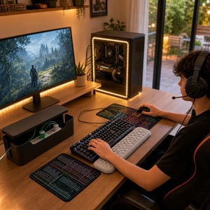 Gamer set za stol: 1x RGB LED traka + 1x USB LED traka + 1x podloga za miš + 1x kutija za kabele + 1x oslonac