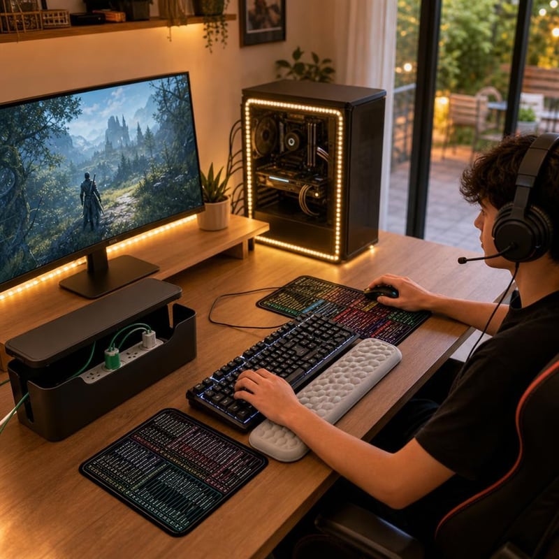 Pachet Gamer Setup: Bandă LED RGB + Bandă LED USB + Mousepad + Organizator cabluri + Suport încheietură