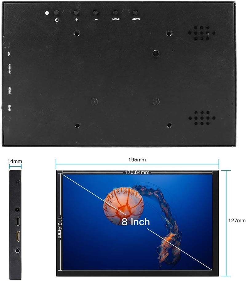 Elecrow 8" IPS Hordozható Monitor Raspberry Pi-hez, HD 1280x800 Felbontással