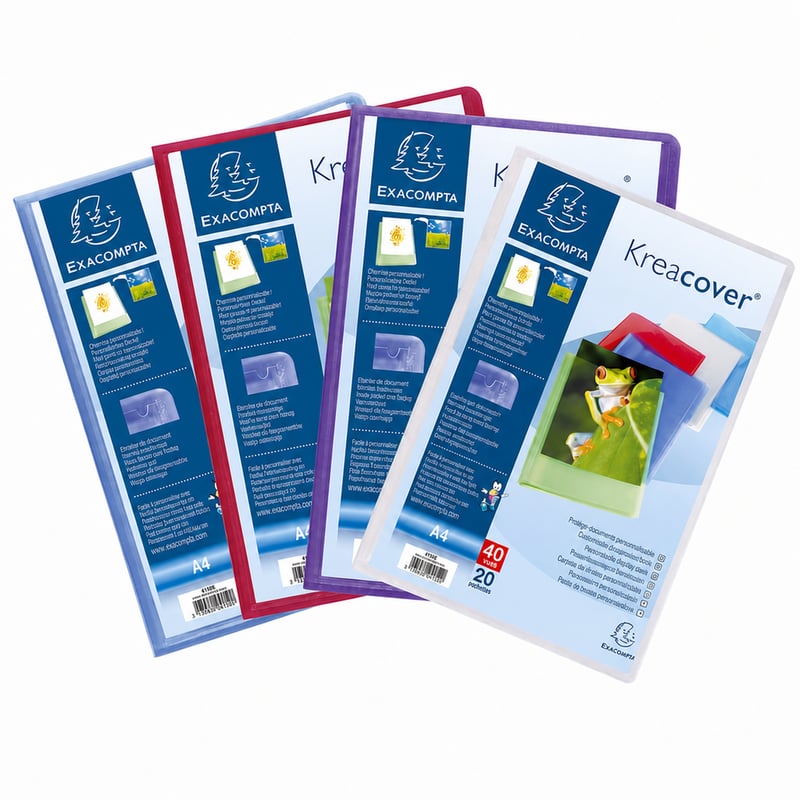 Dosar de prezentare Exacompta KreaCover 5729E, A4, 20 folii cristal, 40 de pagini vizibile, 5 culori asortate, set 4 bucăți