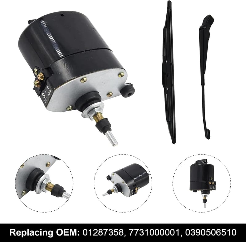LIROPAU 12V Univerzális Szélvédő Ablaktörlő Motor Karral és Lapáttal - Traktorokhoz, Lakóautókhoz - 105° - OEM 01287358 7731000001