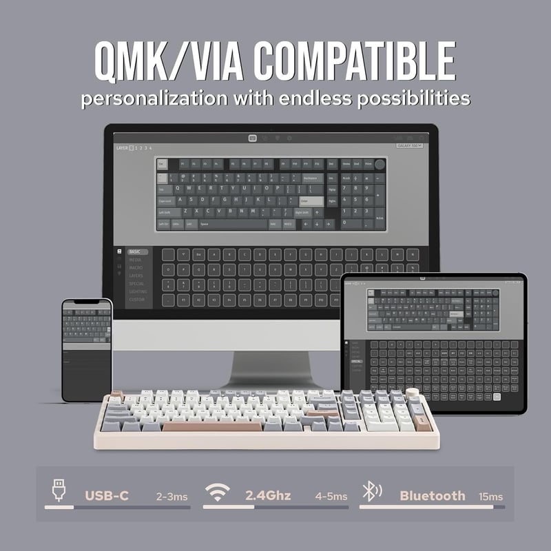 EPOMAKER Galaxy100 Aluminium Mechanikus Gamer Billentyűzet - 96% Méret, 8000 mAh, QMK/VIA, Vezeték Nélküli, Hot-Swap, Retro Dizájn, Wisteria