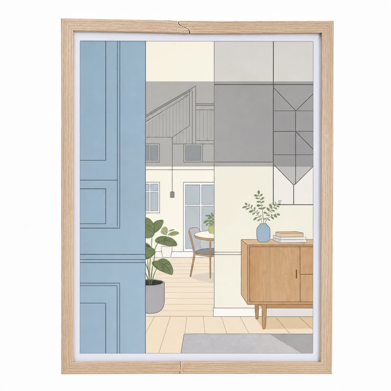 LYYYYX okvir za slike 50x70 cm, okvir od bež drveta, antirefleksno akrilno staklo — neispravno, djelomično funkcionalno: oštećenje na okviru (stanje: vidi 2. sliku)