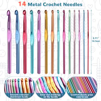 Aeelike set od 14 aluminijskih kuka za kukičanje, ergonomske šarene kuke s ružičastom metalnom kutijom za pohranu, za početnike i profesionalce 3
