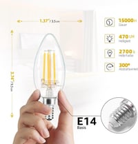 Edison E14 Dimmelhető LED Gyertyaizzó 4,5W, Vintage 2700K Meleg Fény 2
