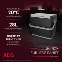 Termoelektrická autochladnička AEG KK 28, 28 litrov, 12V/230V, do auta aj do zásuvky, prenosná, chladenie do 20 °C pod okolitú teplotu, na kempovanie a cestovanie, používaná 6