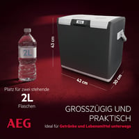 Termoelektrická autochladnička AEG KK 28, 28 litrov, 12V/230V, do auta aj do zásuvky, prenosná, chladenie do 20 °C pod okolitú teplotu, na kempovanie a cestovanie, používaná 7