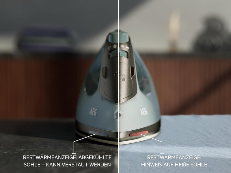 AEG Steam Iron, 2400 W, Variable Vertical Steam Surge, Fine Spray, 24% Recycled Plastic, Residual Heat Indicator, 2 m Cable, 180° Rotatable, Anti-Limescale System, Ceramic Sole, Green Grey, SI5-2-6OG