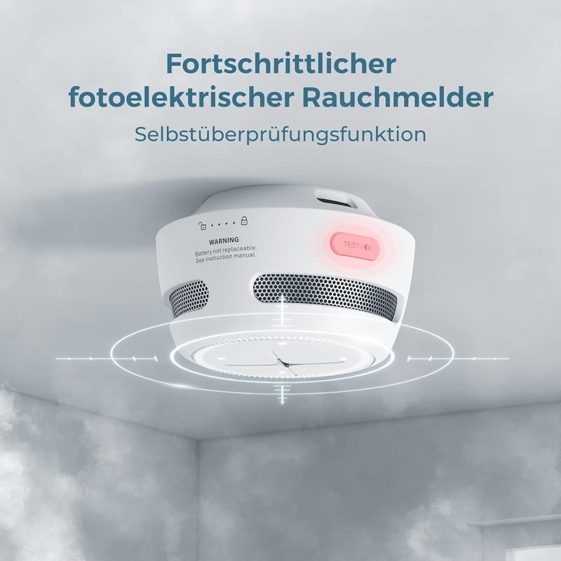 AEGISLINK Füstérzékelő Készlet 6db - Mini Fotoelektromos Tűzjelző 10 Éves Elemmel, Teszt/Némítás Gombbal, Alacsony Töltöttség Figyelmeztetés