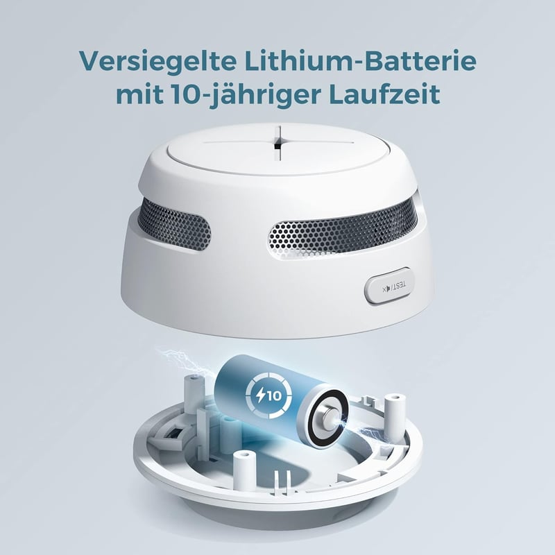 AEGISLINK Füstérzékelő Készlet 6db - Mini Fotoelektromos Tűzjelző 10 Éves Elemmel, Teszt/Némítás Gombbal, Alacsony Töltöttség Figyelmeztetés