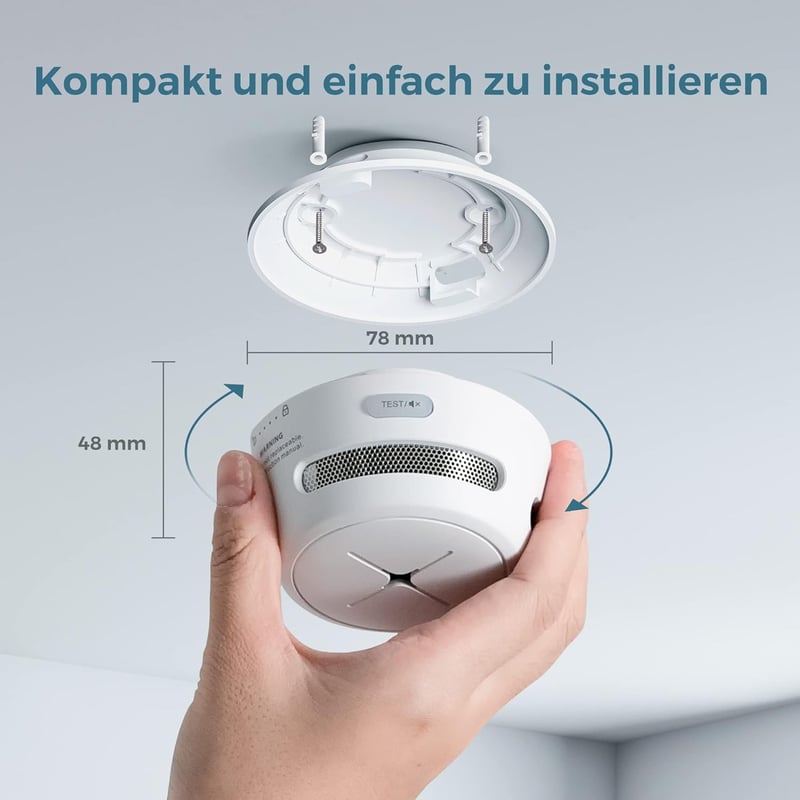 AEGISLINK Füstérzékelő Készlet 6db - Mini Fotoelektromos Tűzjelző 10 Éves Elemmel, Teszt/Némítás Gombbal, Alacsony Töltöttség Figyelmeztetés