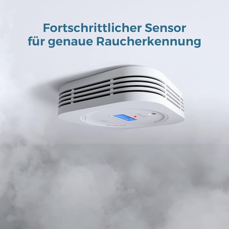 AEGISLINK SC200 Füst és Szénmonoxid Érzékelő LCD Kijelzővel - Elemmel Működő, Tesztgombos, Automatikus Ellenőrzés, Cserélhető Elem