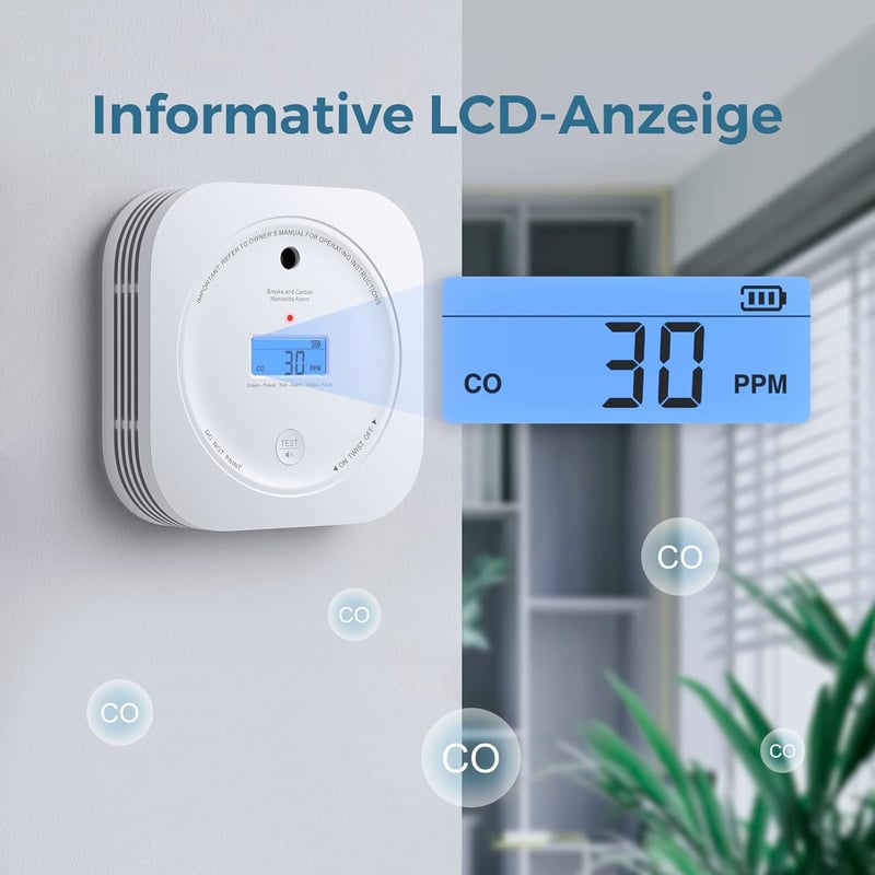 AEGISLINK SC200 Füst és Szénmonoxid Érzékelő LCD Kijelzővel - Elemmel Működő, Tesztgombos, Automatikus Ellenőrzés, Cserélhető Elem