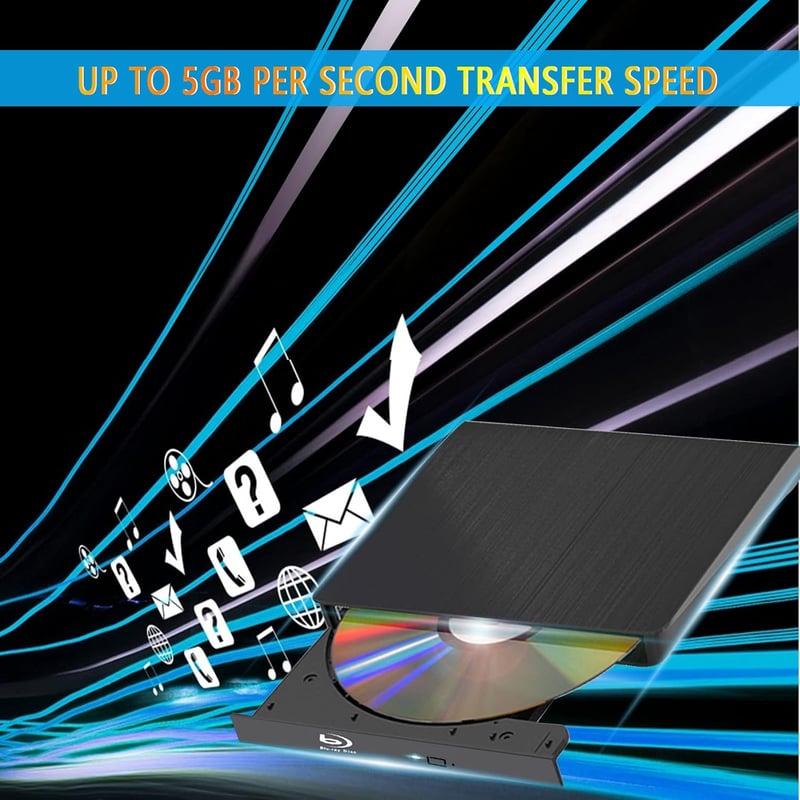 aelrsoch Külső Blu-ray és DVD meghajtó USB 3.0 Type-C csatlakozással olvasás írás 4K Blu-ray lejátszó és rögzítő