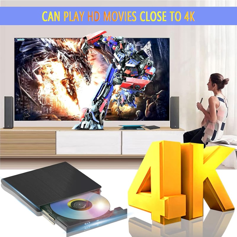 aelrsoch Külső Blu-ray és DVD meghajtó USB 3.0 Type-C csatlakozással olvasás írás 4K Blu-ray lejátszó és rögzítő