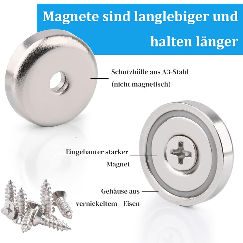 Aenienoe Neodymium Mágnes Lyukkal 32kg Erős Mágnes Csavarral 25mm 4db