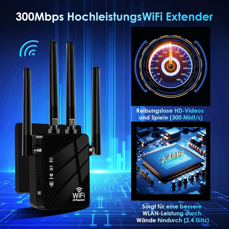 Aenxwa WiFi erősítő 6000m² lefedettséggel, 60 eszközhöz, Ethernet porttal